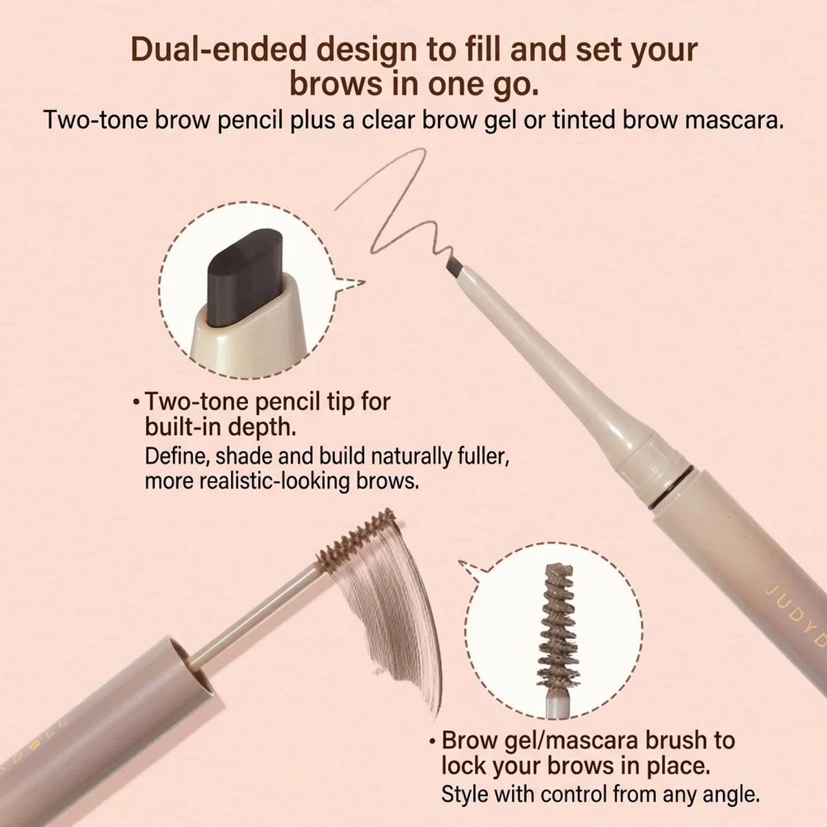 Judydoll Dual-Ended 3D Eyebrow Pencil & Clear Brow Gel #01 Grey Black 1.36g - Image 4