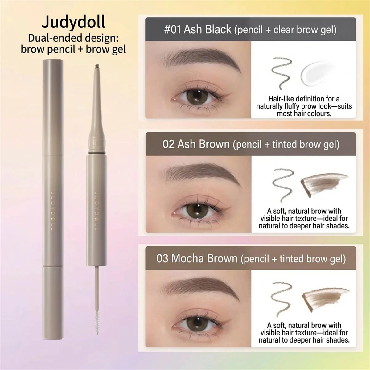 Judydoll Dual-Ended Eyebrow Pencil & Tinted Brow Gel #03 Brown Coffee 1.26g - Image 3