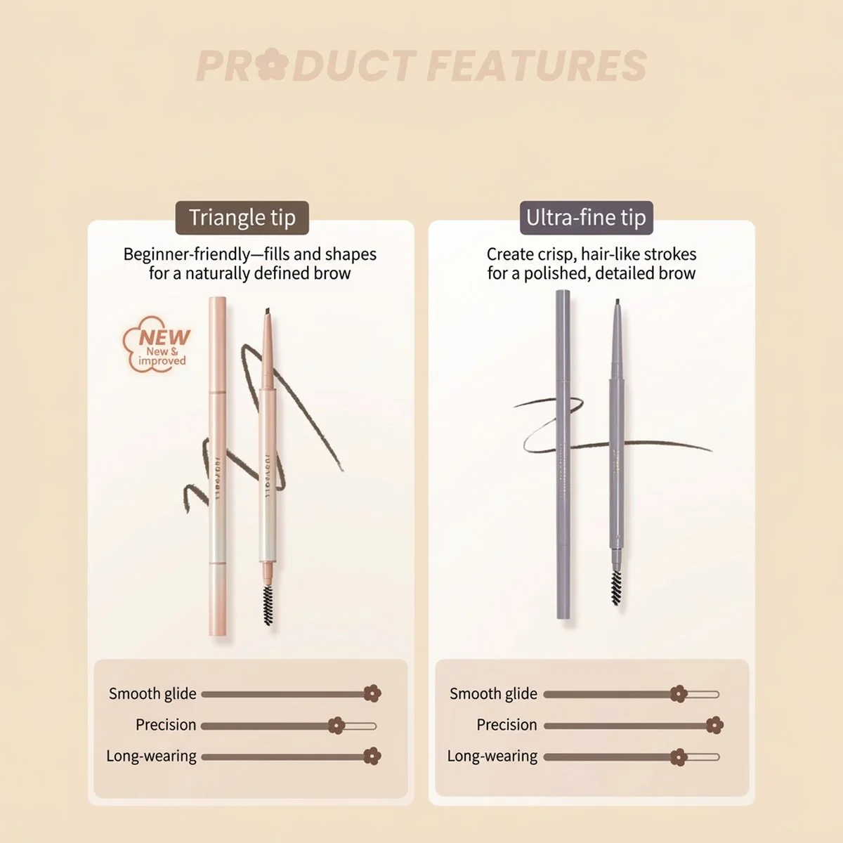 Judydoll Soft-Focus Brow Shaping Pencil 1.8g – 4 Shades - Dual-Ended Brow Definer with Spoolie - Image 4