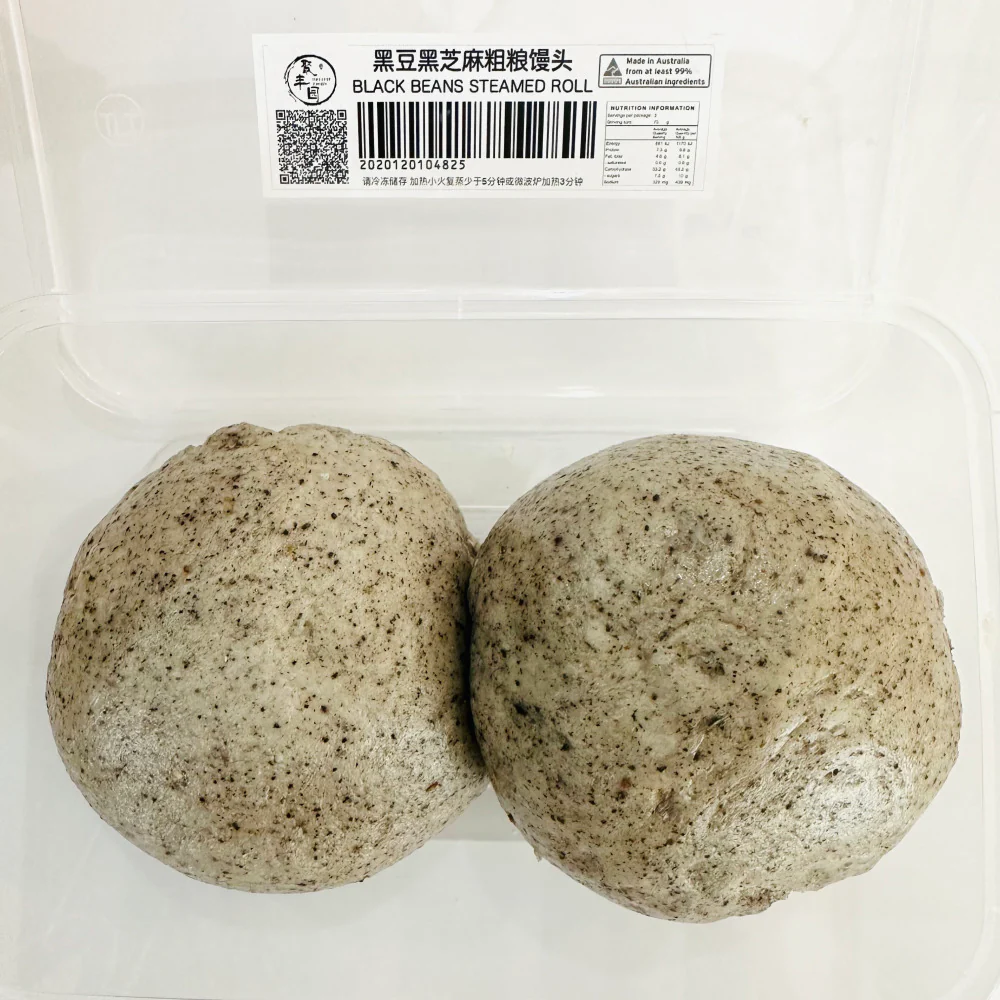 Jufengyuan Frozen Black Bean & Black Sesame Steamed Buns - 2 Pieces, 250g