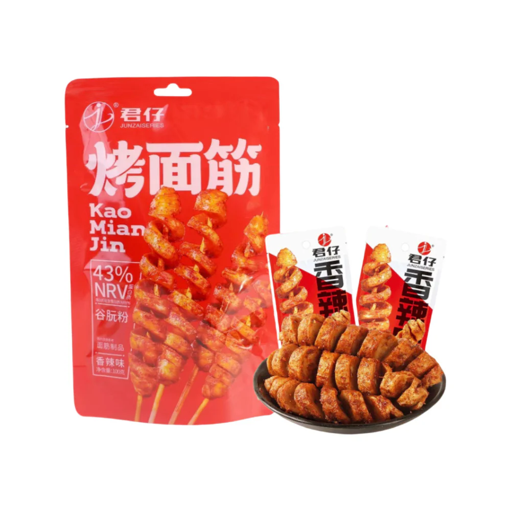 Junzai Spicy Roasted Wheat Gluten Snacks 100g - Kao Mian Jin Skewers