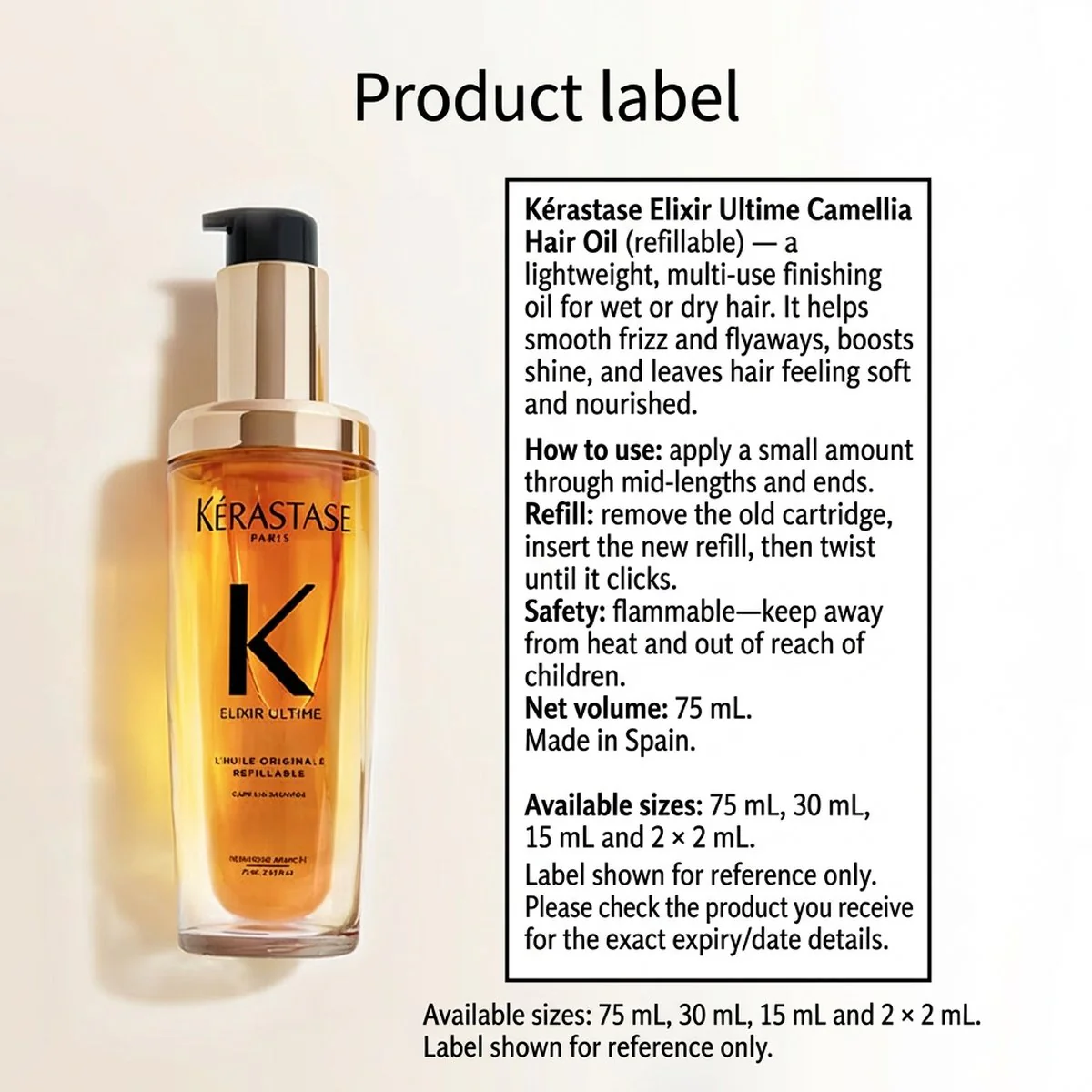 Kérastase Elixir Ultime L'Huile Originale Camellia Hair Oil 75ml - Nourishing Leave-In Shine Serum - Image 4