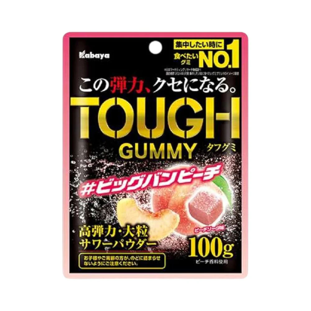 Kabaya Tough Gummy Big Bang Peach 100g - Extra Chewy Peach Gummies with Sour Powder