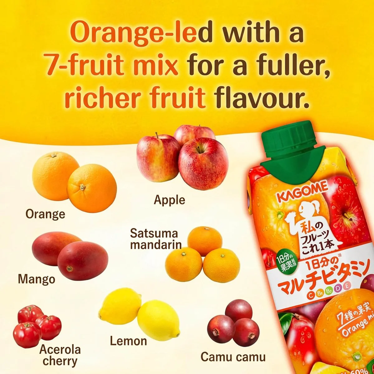 Kagome 7-Fruit Multivitamin Orange Mix Juice 330ml – 60% Fruit Juice Blend - Image 4