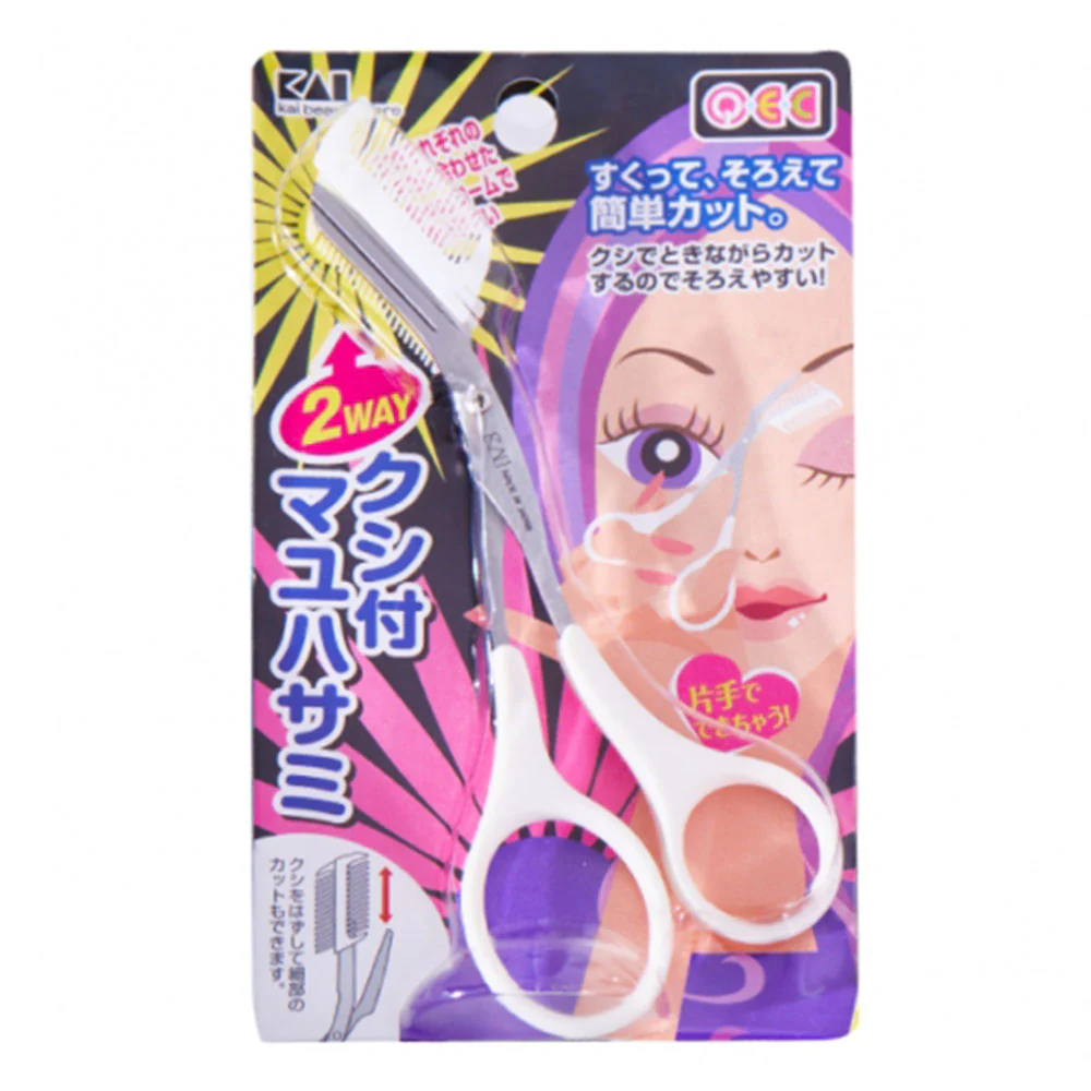 Kai Eyebrow Scissors with Comb - Pink - Image 2