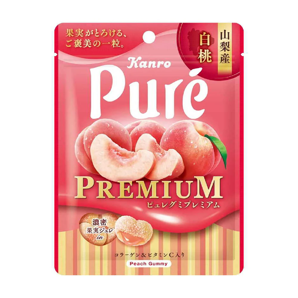 Kanro Pure Peach Gummy - Yamanashi White Peach Flavor, 52g