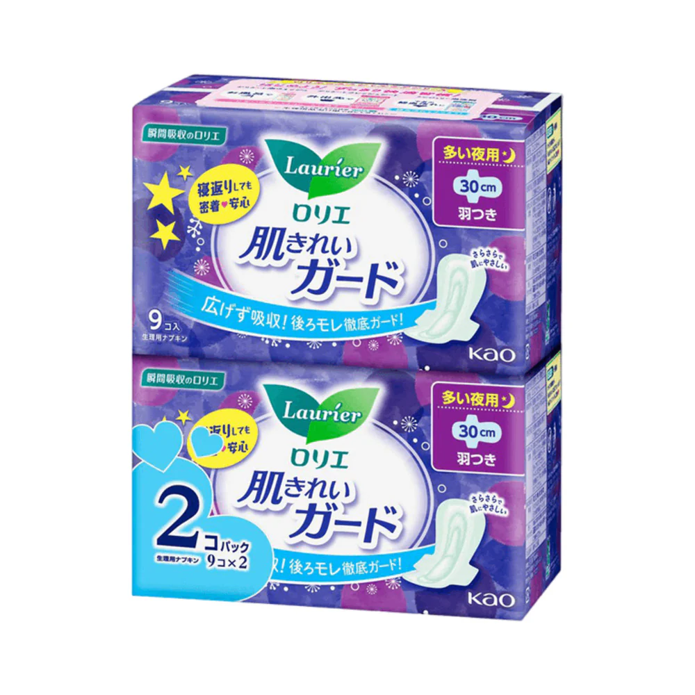 Kao Laurier Cotton-Soft Quick-Absorb Night Pads with Wings 30cm, 18 Pads x 2 Packs