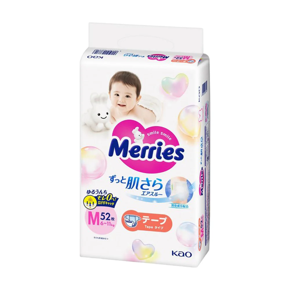 Kao Merries Baby Tape Nappies M 6kg – 52 Pack
