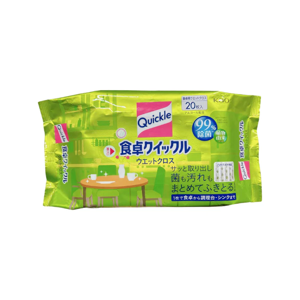 Kao Quickle Table & Toy Antibacterial Wet Wipes - Green Tea Scent, Alcohol-Free, 20 Sheets