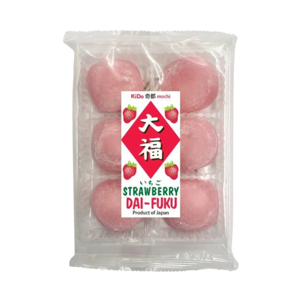 KiDo Strawberry Daifuku Mochi – 6 Pieces, 150g - Japanese Rice Cake Dessert