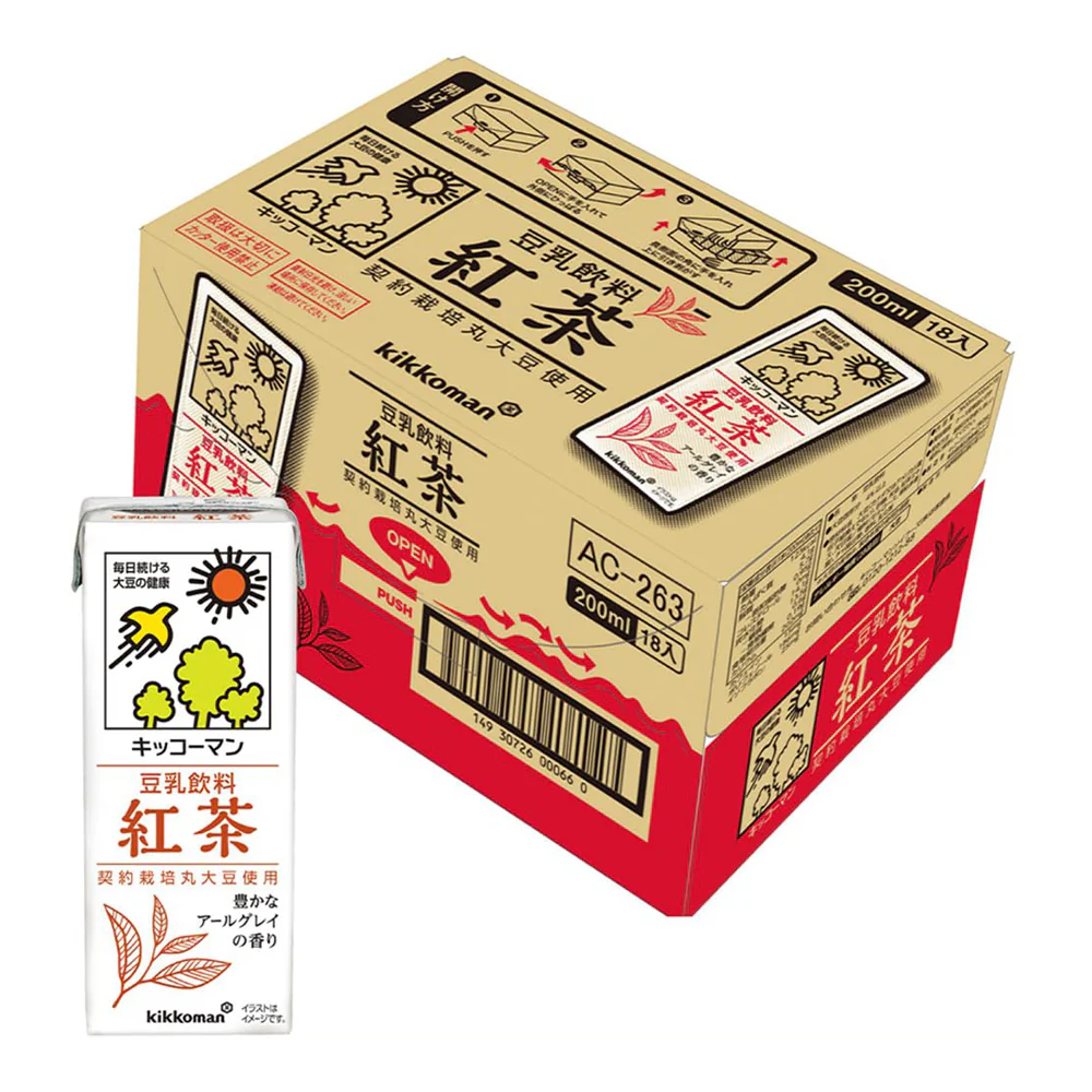 Kikkoman Soy Milk Beverage Black Tea Flavor - 200ml x 18 Boxes