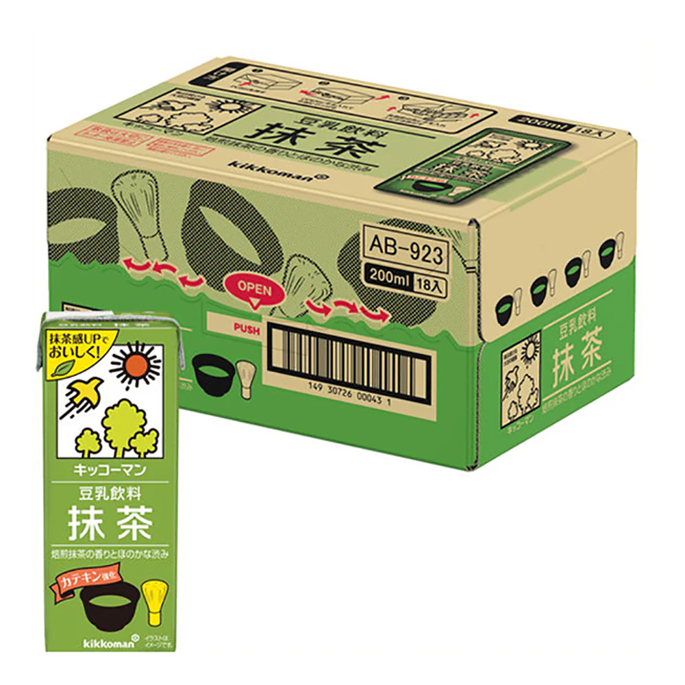 Kikkoman Soy Milk Drink Matcha Flavor - 200ml x 18 Boxes