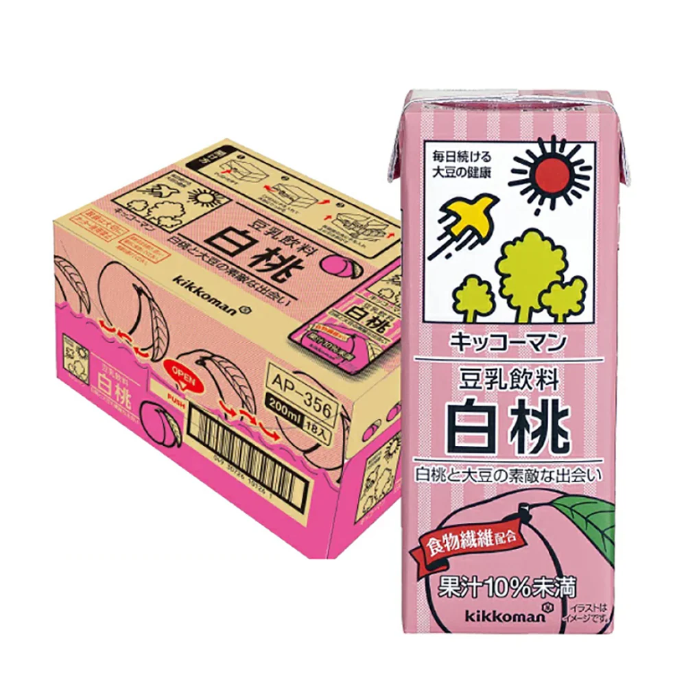 Kikkoman Soy Milk Drink White Peach Flavor 200ml - Box of 18
