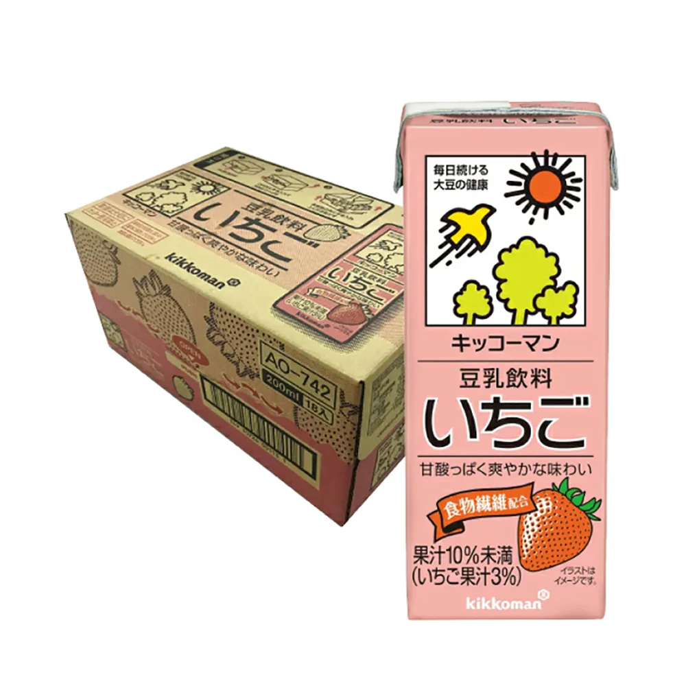 Kikkoman Strawberry Soy Milk Drink - 200ml x 18 Boxes