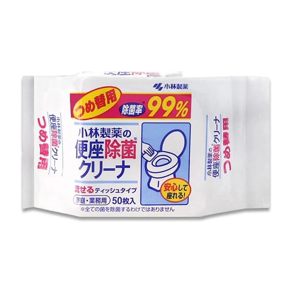 Kobayashi Pharmaceutical Toilet Seat Disinfectant Wipes Refill Pack, 50 Sheets