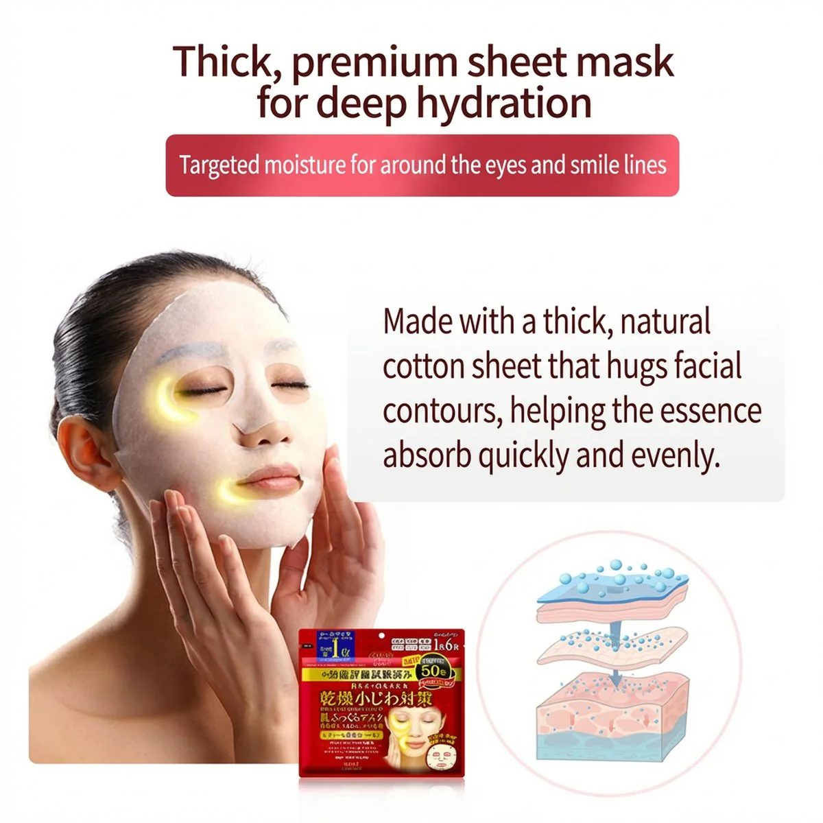 Kose Clear Turn Anti-Dryness Fine Line Face Masks - 50 Sheets - Image 3