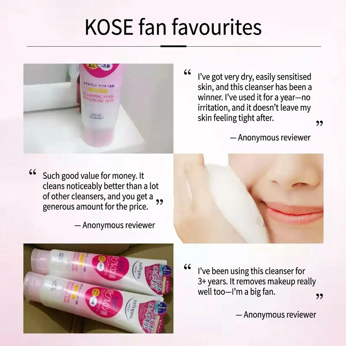 Kose Softymo Hyaluronic Acid Cleansing Foam (Moist, Pink) 190g - Image 2