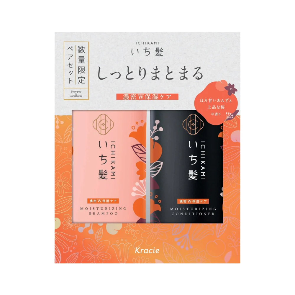 Kracie Ichikami Moisturizing Shampoo & Conditioner Set 480ml x 2 - Apricot & Cherry Blossom Scent