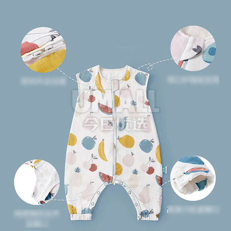 KUB Sleeveless Cotton Gauze Split-Leg Sleeping Bag - Fruit Pie, Double Layer, 100cm - Image 2