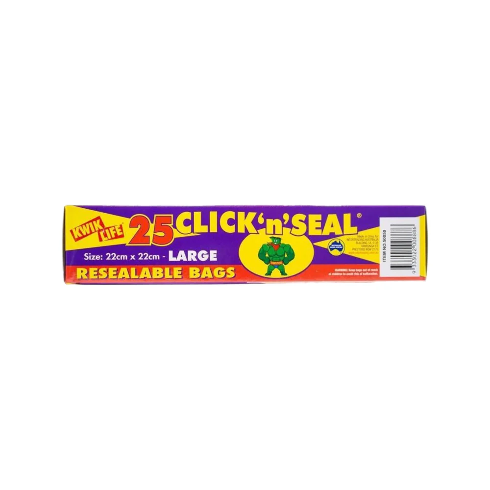 Kwik Life Click 'n' Seal Resealable Bags Large 22 x 22cm - 25 Pack - Image 2