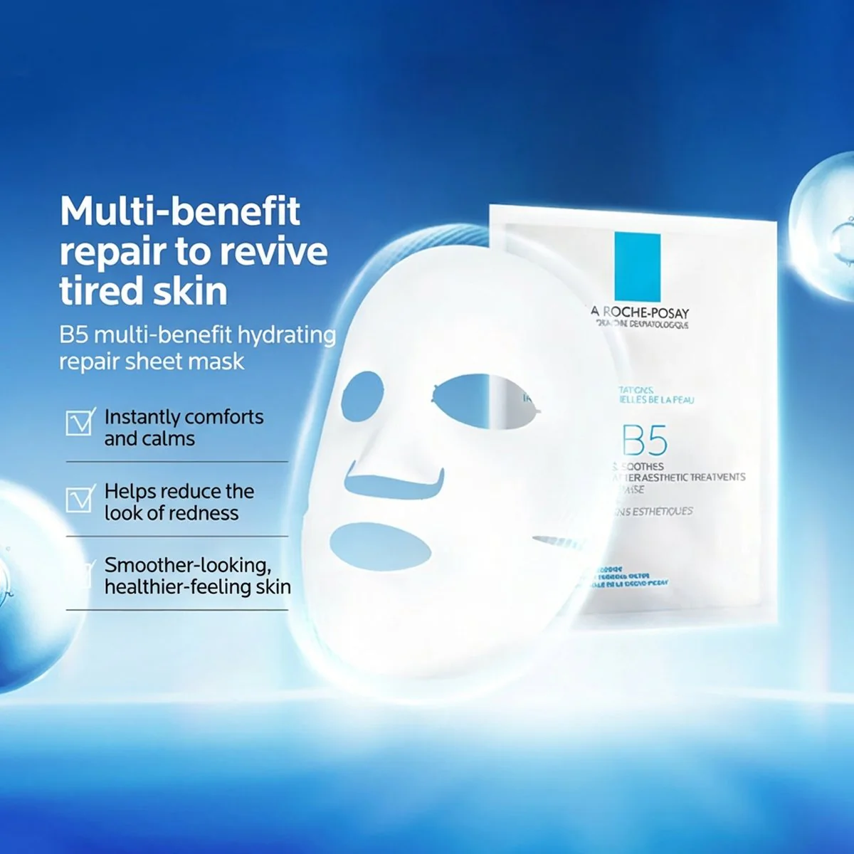 La Roche-Posay Cicaplast B5 Soothing Repair Sheet Mask – 5 Sheets - with Panthenol (Vitamin B5) & Madecassoside - Image 4