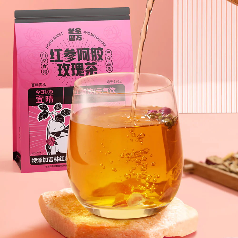 Lao Jin Mo Fang Red Ginseng Ejiao Rose Tea Bags - 120g - Image 3