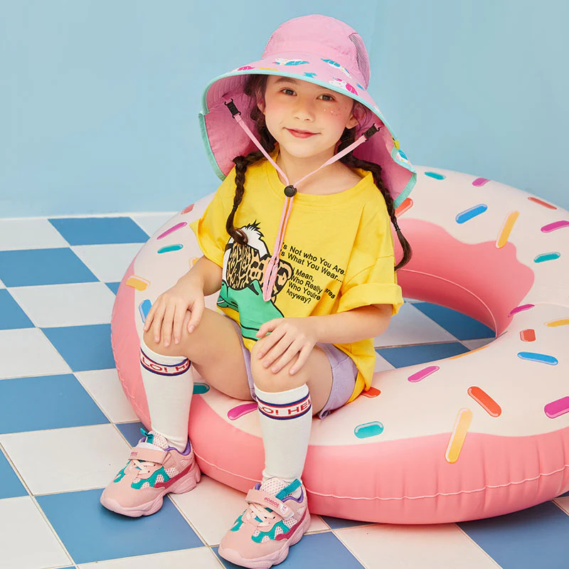 Lemonkid Children's Sun Hat - Cherry Blossom Pink Pony (Small) with Large Brim & Neck Flap, Whistle Included - Image 2