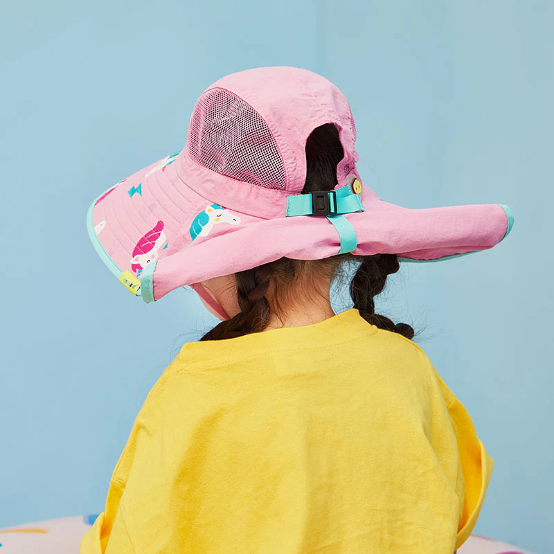 Lemonkid Children's Sun Hat - Cherry Blossom Pink Pony (Small) with Large Brim & Neck Flap, Whistle Included - Image 3