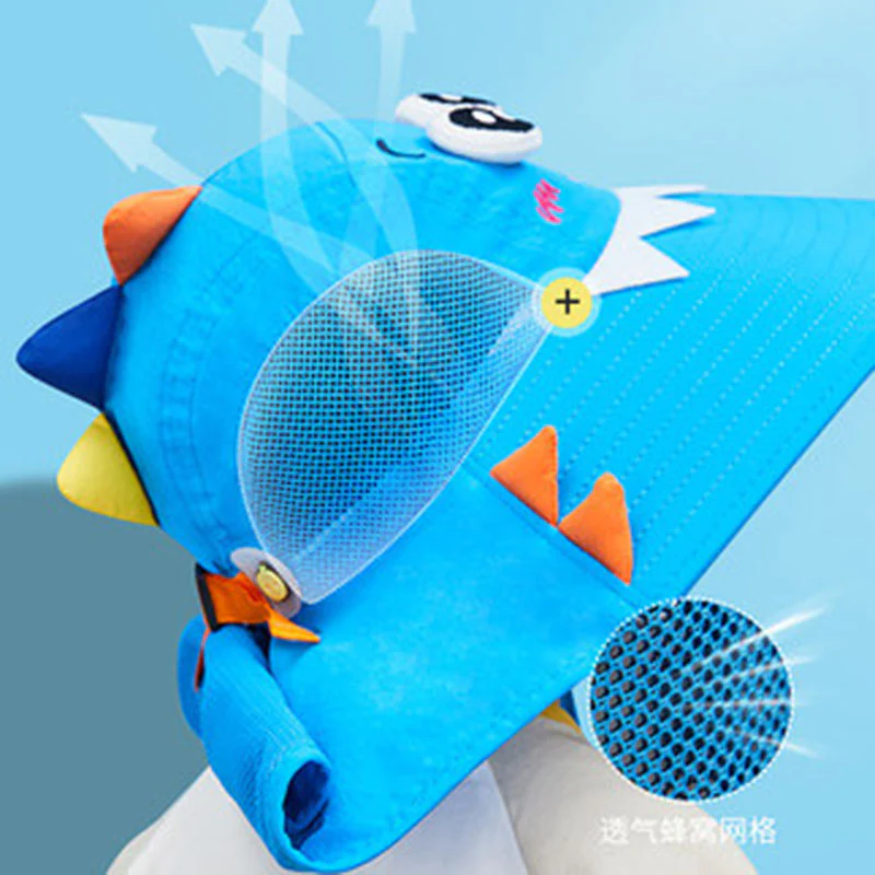 Lemonkid Children's Sun Hat - Ocean Blue Shark (Small) with Extra Wide Brim & Neck Flap, Whistle Included - Image 3