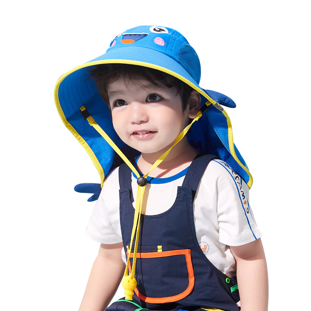 Lemonkid Children's Sun Hat with 3D Design and Whistle - Small, Orange and Blue Shark - Image 2
