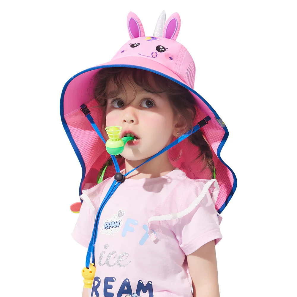 Lemonkid Children's Sun Hat with 3D Design - Pink Purple Magic Unicorn (Small) with Extra Wide Brim and Whistle - Image 2