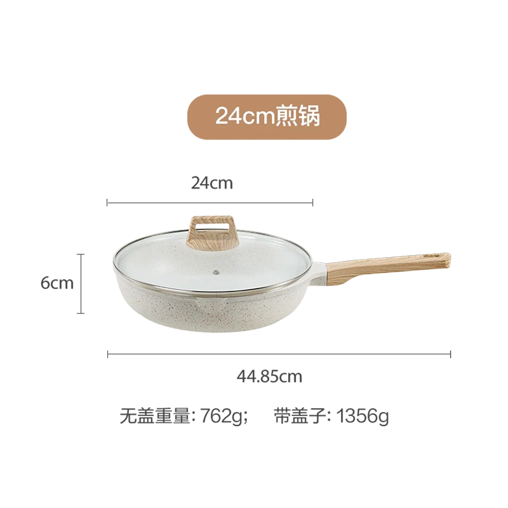 Lifease White Series Cast Maifan Stone Deep Frying Pan with Lid - 24cm - Image 5