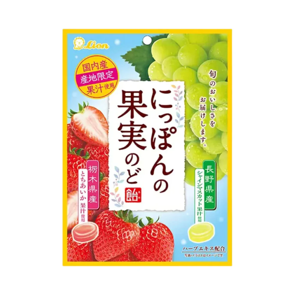 Lion Japanese Fruit Throat Lozenges - Strawberry & Shine Muscat 71g