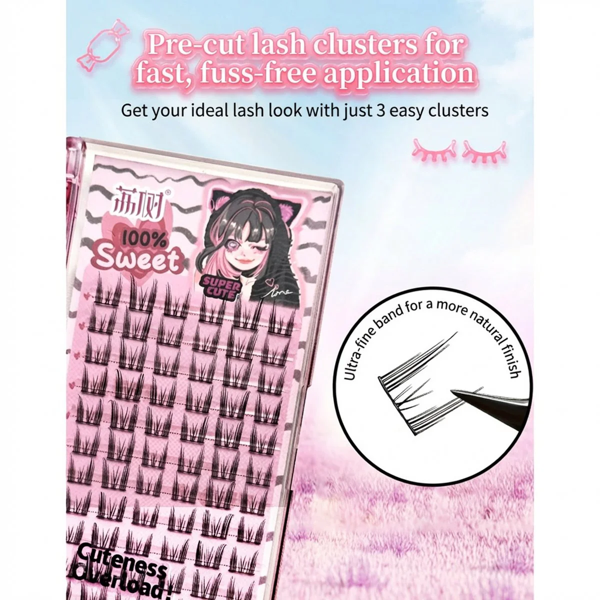 Lishu Long Manga Eye Cat Ear False Eyelashes - Image 2