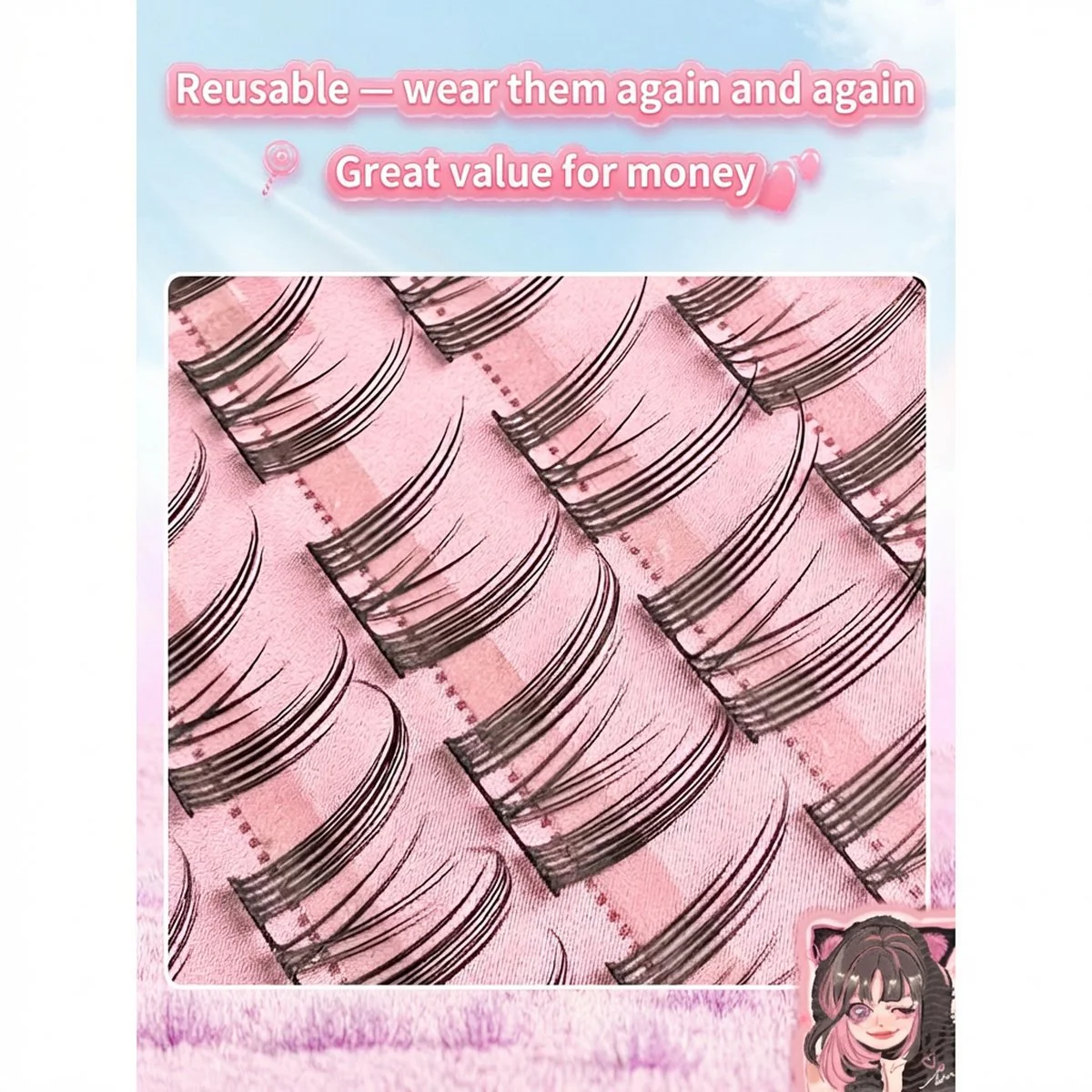 Lishu Long Manga Eye Cat Ear False Eyelashes - Image 3