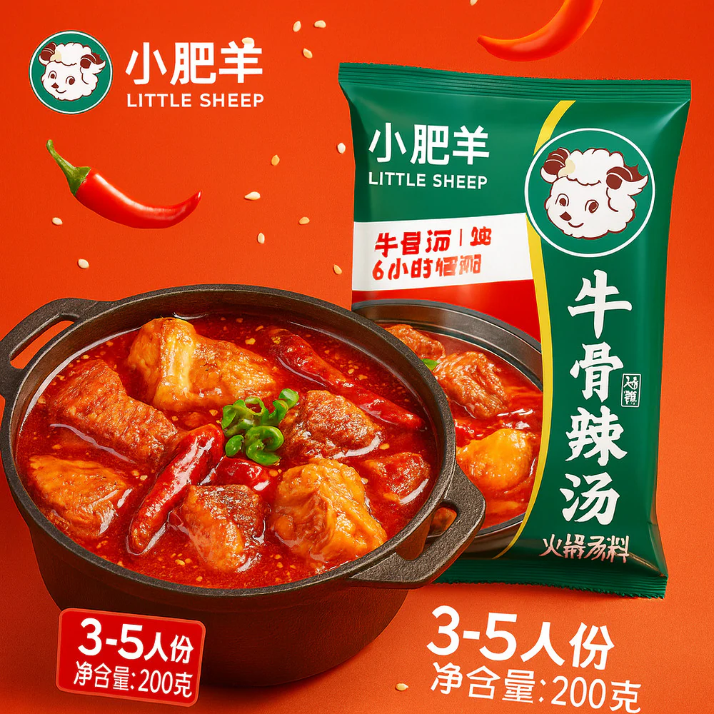 Little Sheep Hot Pot Soup Base – Spicy Beef Bone Broth 200g - Serves 3–5 - Image 2