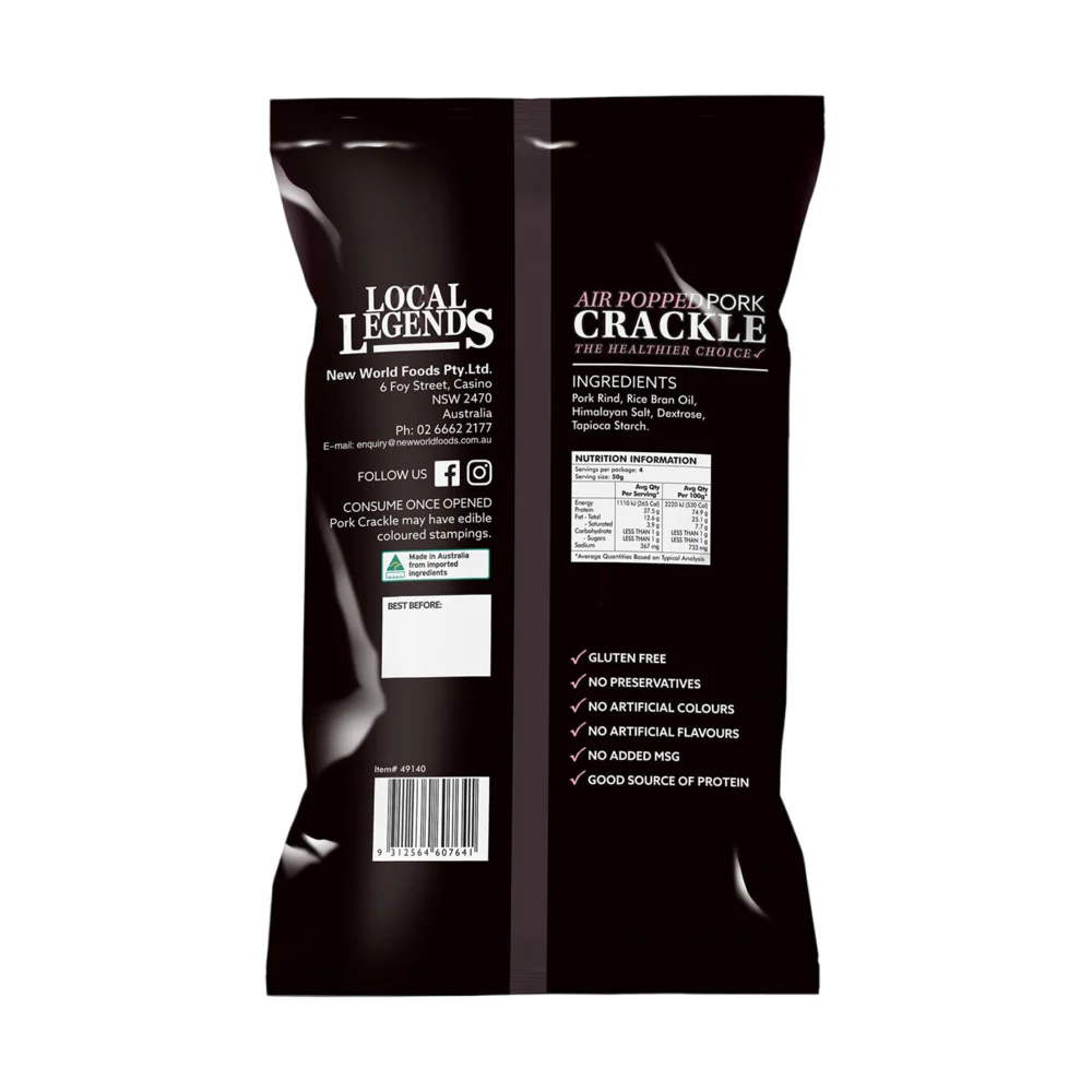 Local Legends Air Popped Pork Crackle - Himalayan Salt, 200g - Image 2