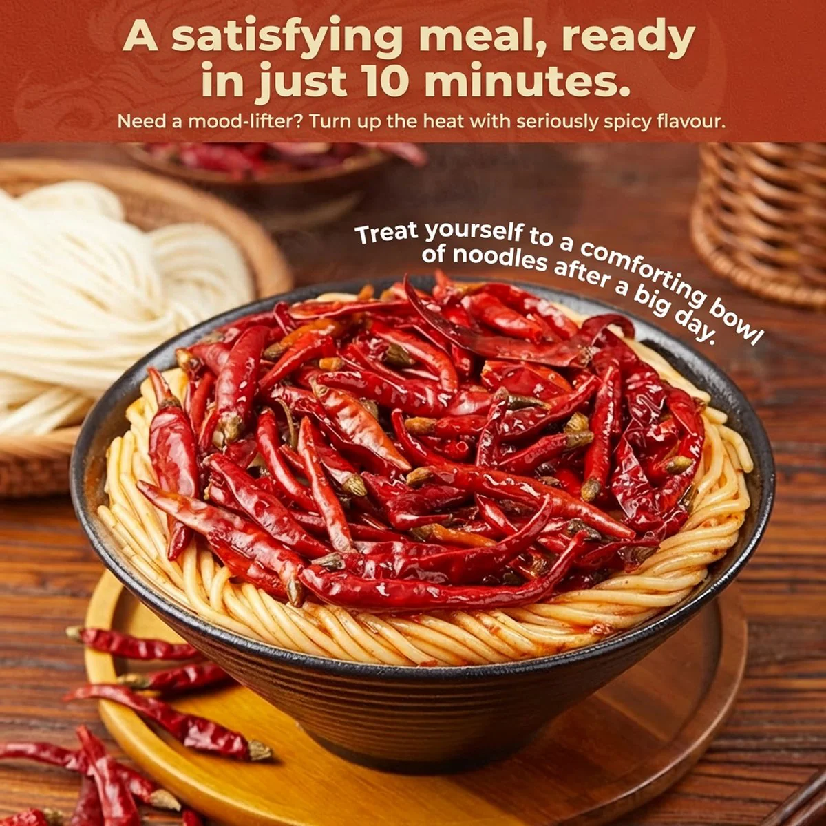 Long Qi Ye Smoking Hot Chili Stir-Fry Noodles (Extra Spicy) 310g - Chinese Dry Mixed Noodles - Image 3