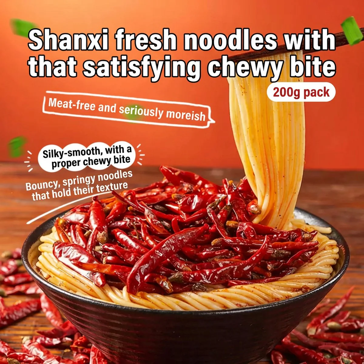 Long Qiye Smoky Chili Spicy Dry Noodles – Mild 310g - Chinese Spicy Mixed Noodles Pack - Image 2