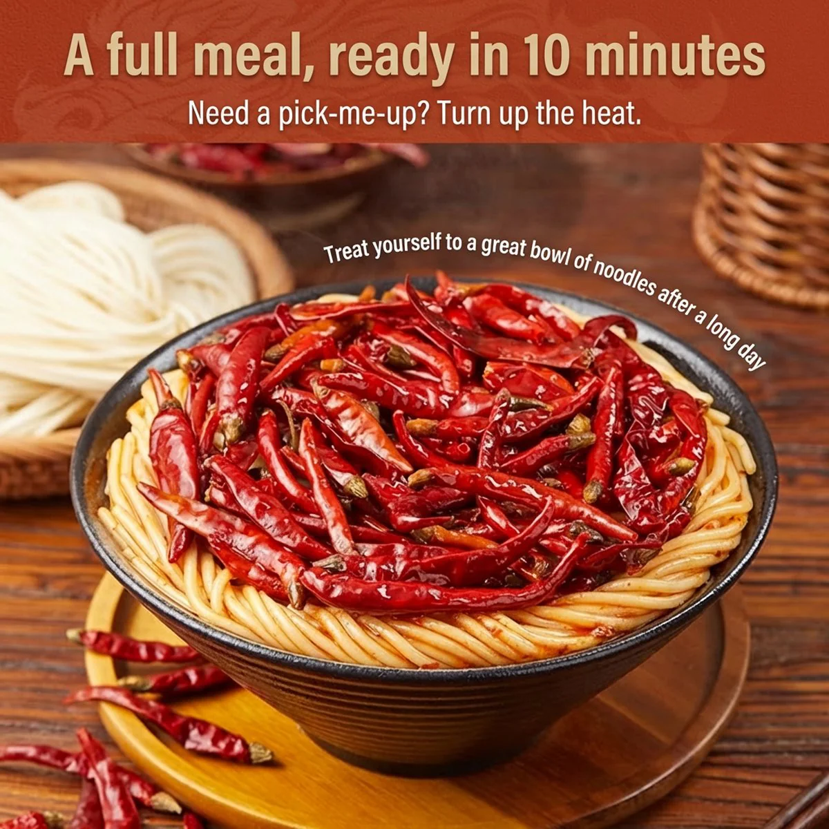 Long Qiye Smoky Chili Spicy Dry Noodles – Mild 310g - Chinese Spicy Mixed Noodles Pack - Image 3