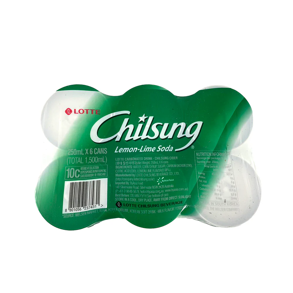 Lotte Chilsung Lemon-Lime Soda 250ml x 6 Cans - Image 5