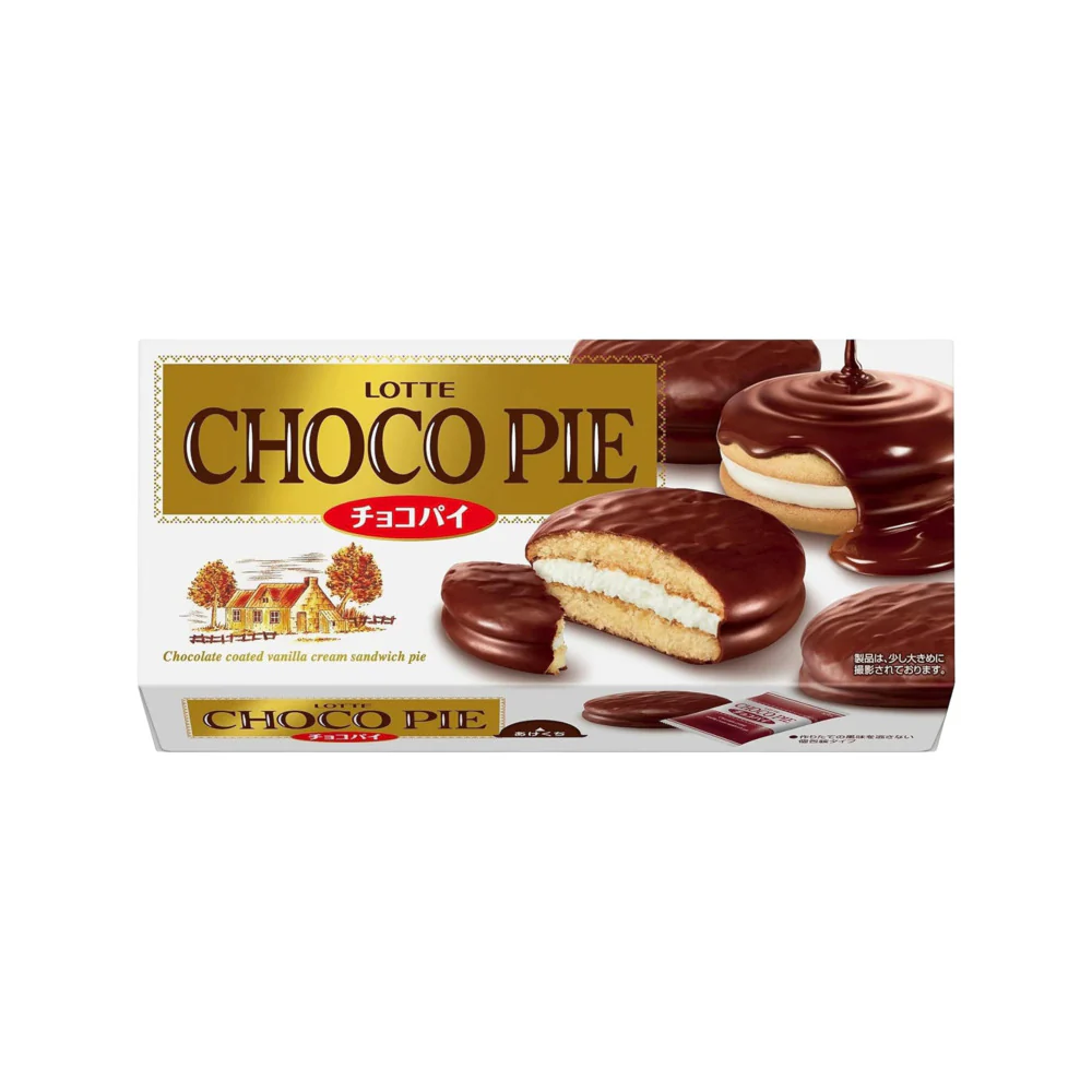 Lotte Choco Pie 188g, 6 Pieces – Chocolate-Coated Vanilla Cream Sandwich Cakes