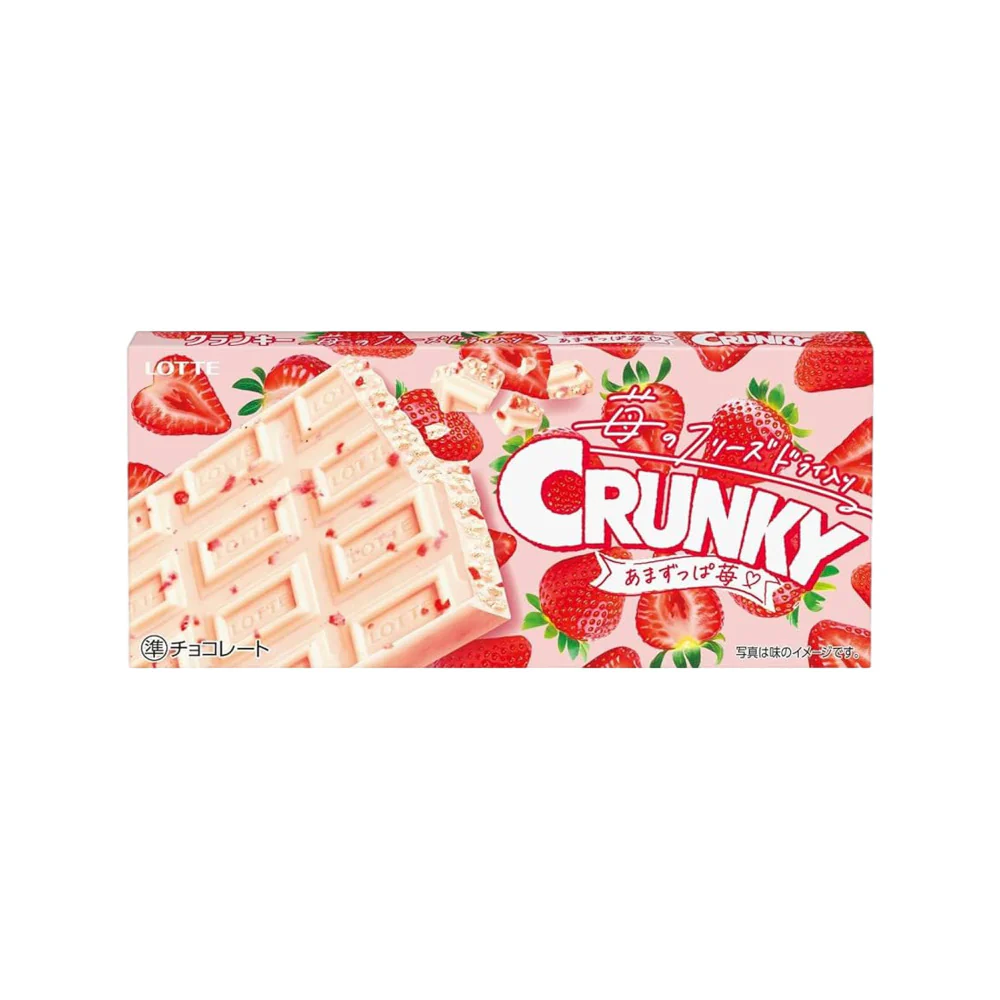 Lotte Crunky Strawberry Milk Chocolate Bar 45g - with Crispy Puffs & Freeze-Dried Strawberry Pieces