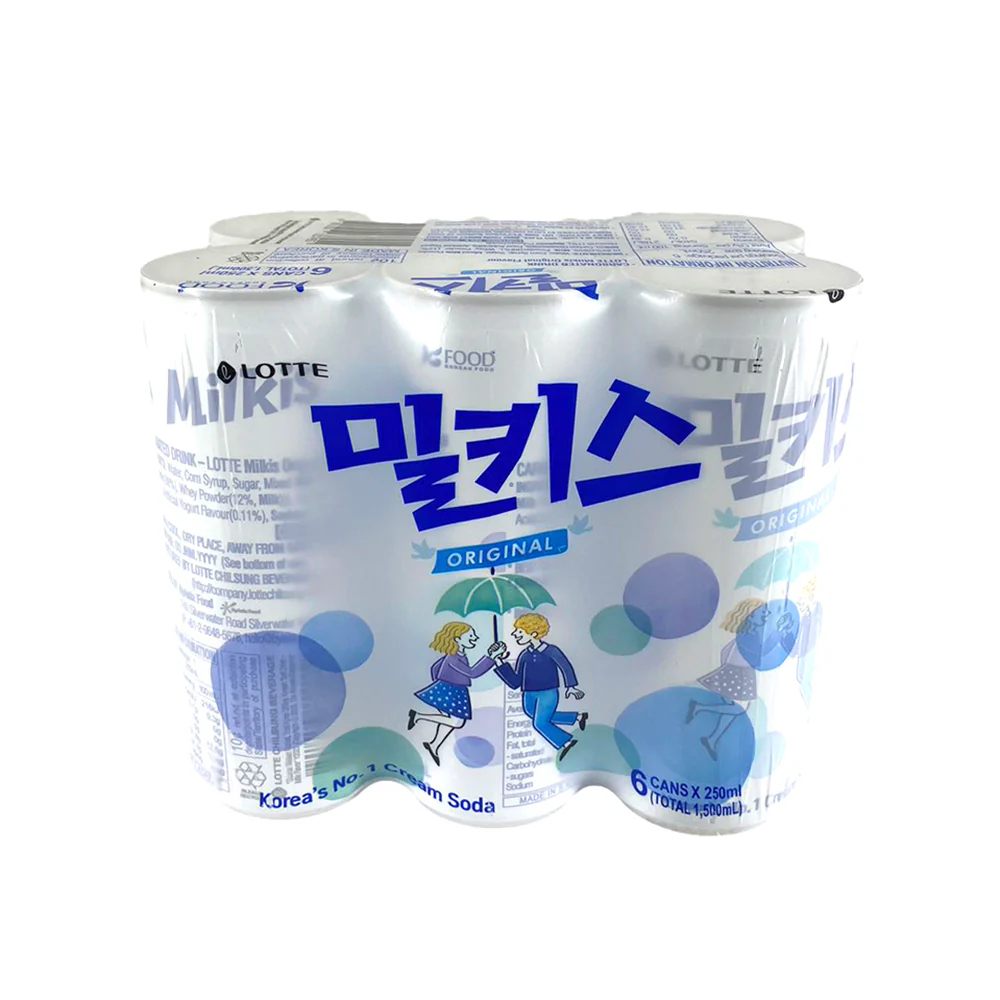 Lotte Milkis Carbonated Yogurt Drink Cream Soda - 250ml x 6 Cans