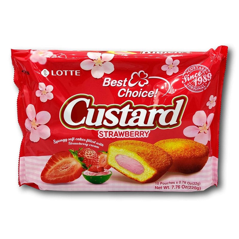 Lotte Strawberry Custard Cakes - 10 Pieces, 220g
