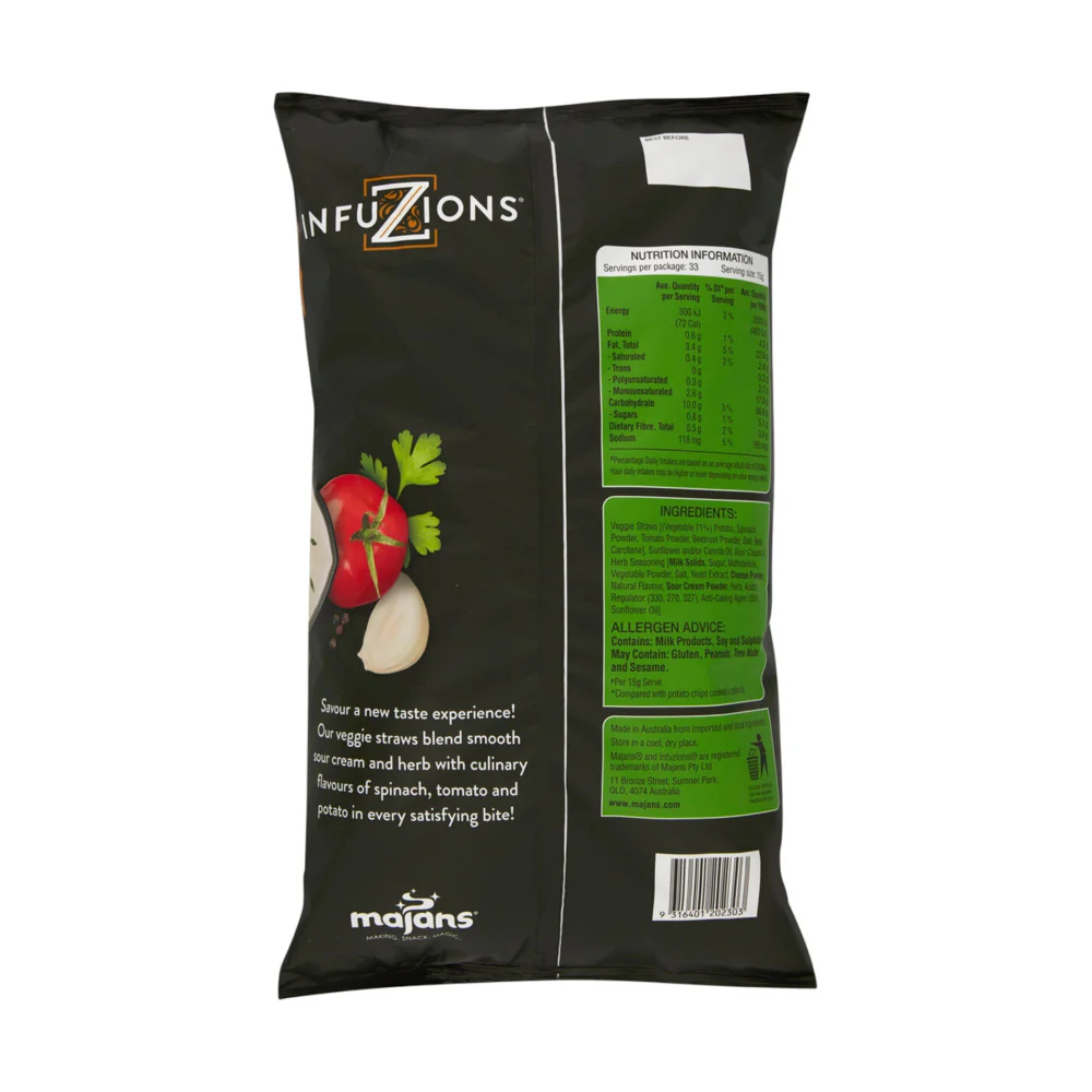 Majan's Infuzions Veggie Straws - Sour Cream & Herb Flavour, 500g - Image 2