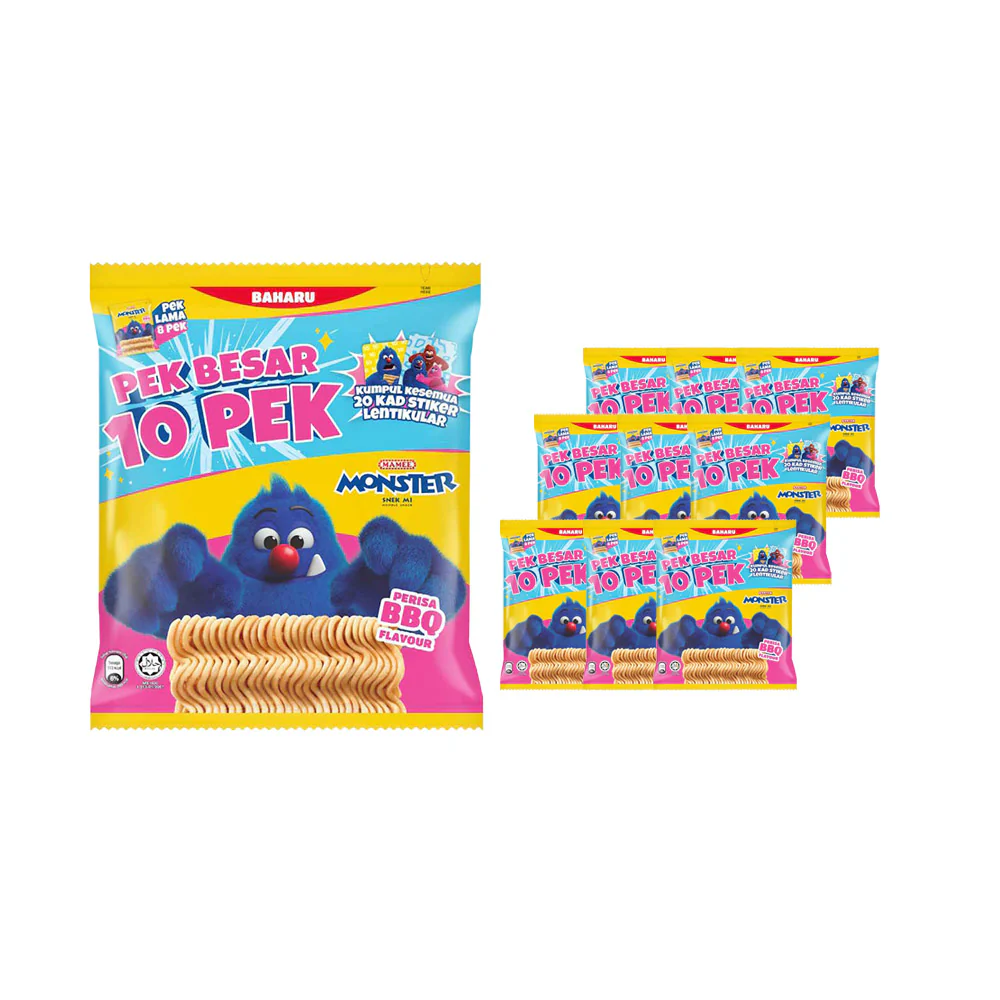 Mamee Monster Snack Noodles BBQ Flavour 25g x 10 Packs