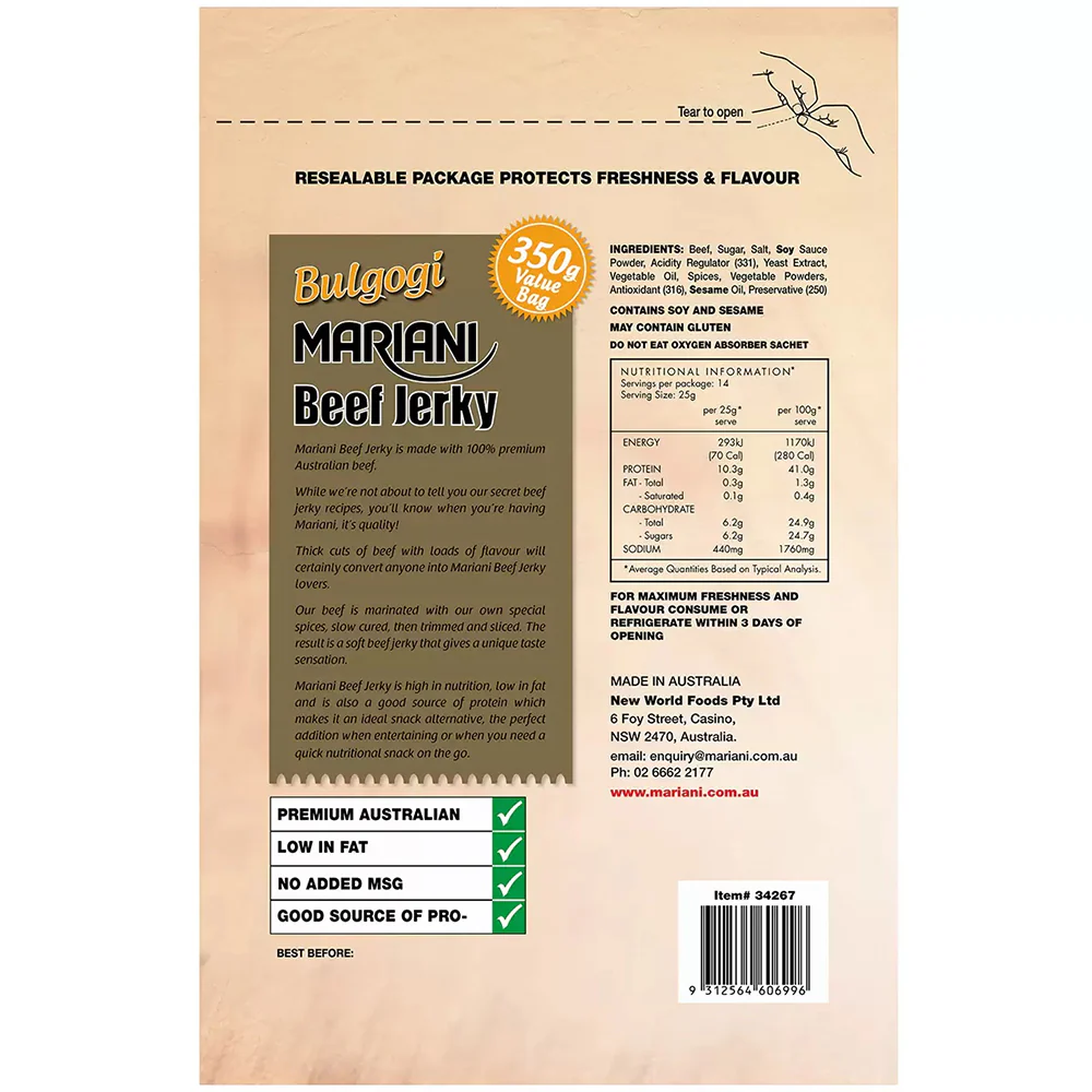 Mariani Korean BBQ Beef Jerky - 350g - Image 3