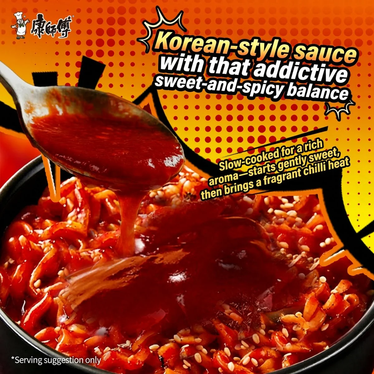 Master Kong Korean-Style Hot Chicken Stir-Fry Noodles Bowl 113g - Dry (No Soup) - Image 4