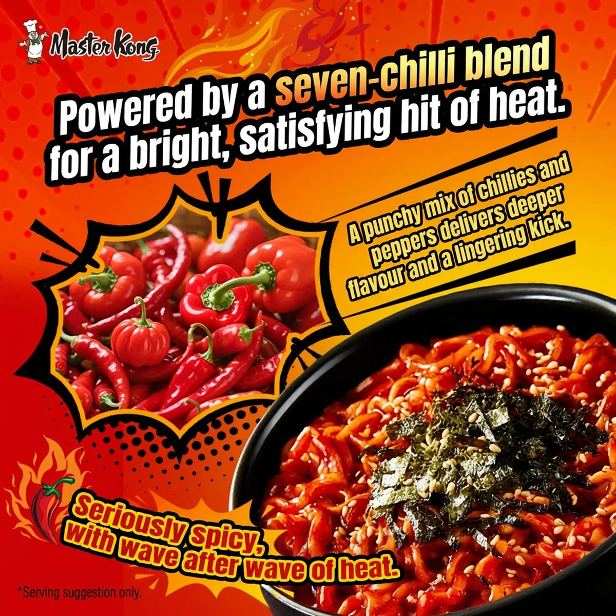 Master Kong Korean-Style Hot Chicken Stir-Fry Noodles Bowl 113g - Dry (No Soup) - Image 5